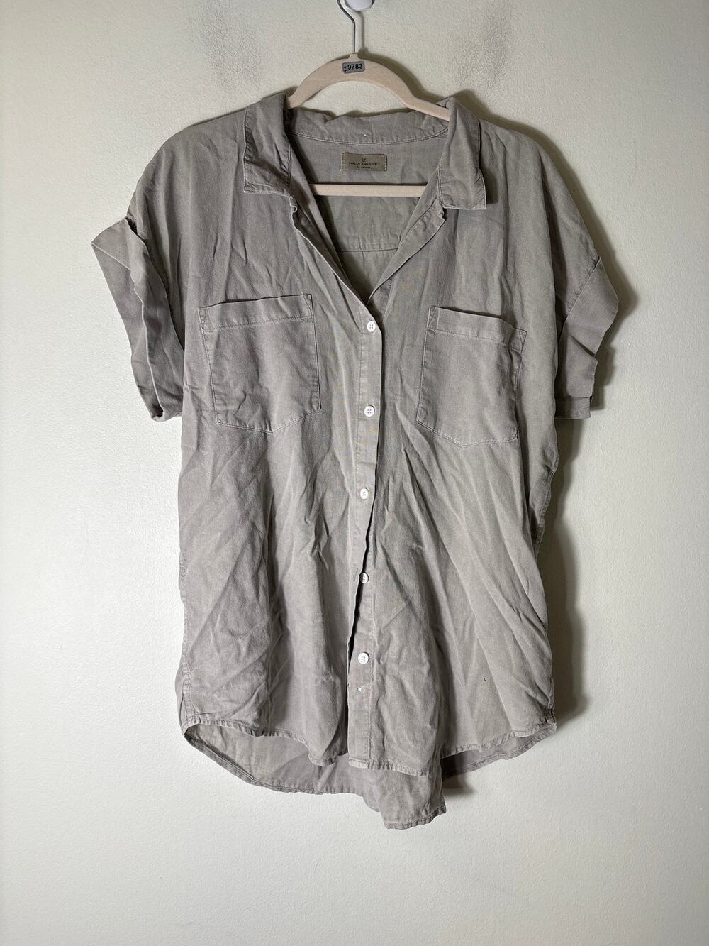 Thread and Supply Brown Button Up Short Sleeved Shirt Sz M